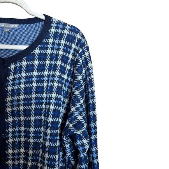 Jessica London Cardigan Womens 22 24 Multicolor Plaid Button Stretch Sweater - Picture 3 of 9